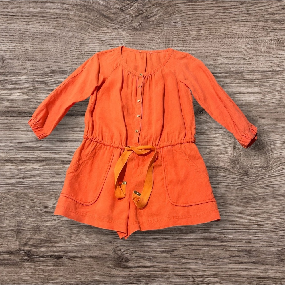 Juicy Couture Orange Linen Short Romper Long Sleeve Size Small
